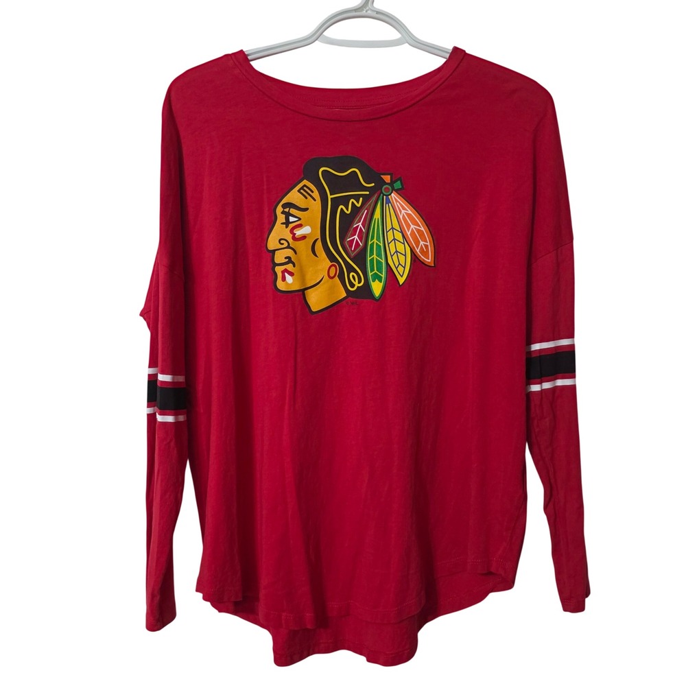 NHL Women M Long Sleeve Shirt Red Chicago Blackhawks Hockey Gameday Tee